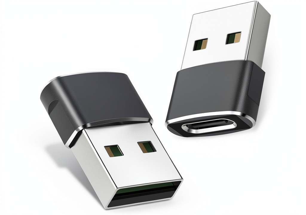 USB-C adapter plugged into a laptop USB-A port