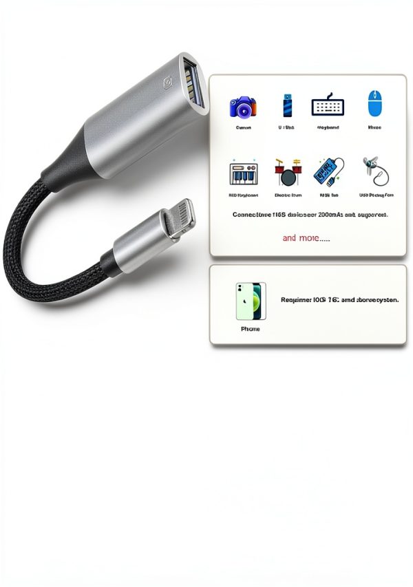 iPhone OTG Adapter by IVSHOWCO Grey Color-6
