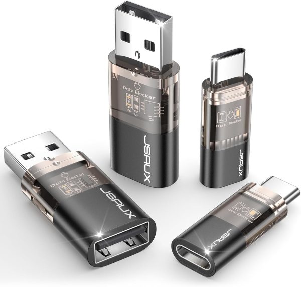 JSAUX USB C Data Blocker 4 Pack Grey Black-0